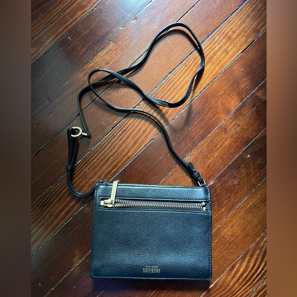 Kate Spade Saturday Zipline Crossbody Clutch Black Leather